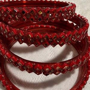 Elegant Red Crystal Bangle Set
